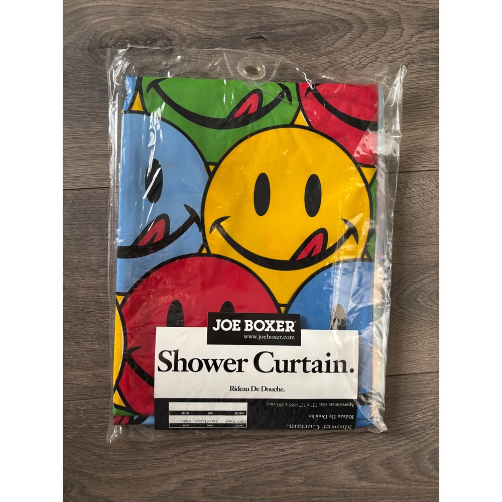 Joe Boxer Sea of Lickys Smiley Face Shower Curtain Vinyl Multi Color 72x72 NEW